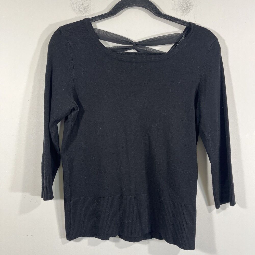 Cable & Gauge Womens‎ S Sweater Black 3/4 Sleeve Open Strap Back Alt Goth Grunge